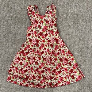 btween Vibrant Red and Green Floral Kids Dress